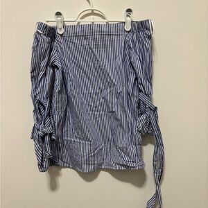 H&M Blue and White Striped Off-Shoulder Top